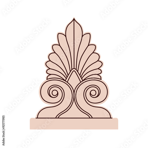 Ancient Greek palmette, classical architecture style. Antique stone decoration, ornate fan-shaped motif. Vintage marble decorative element. Flat vector illustration isolated on white background