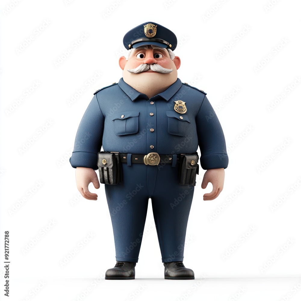 A cartoon police officer with a mustache, wearing a uniform and standing confidently. A cartoon police officer with a mustache, wearing a uniform and standing confidently.