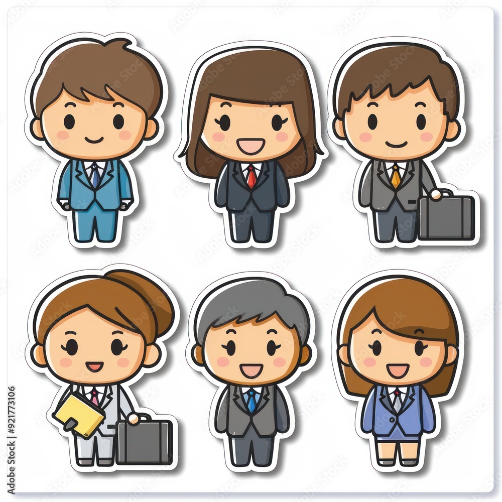 A collection of cartoon business characters in professional attire with briefcases. A collection of cartoon business characters in professional attire with briefcases.