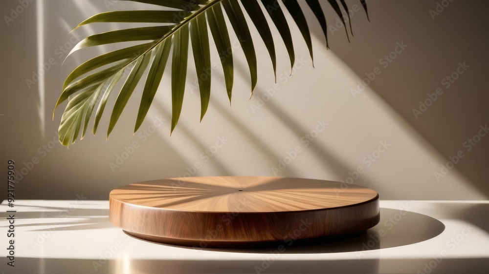 Minimalist Wooden Product Display: Mock-Up Podium with Tropical Leaf Shadow Minimalist Wooden Product Display: Mock-Up Podium with Tropical Leaf Shadow