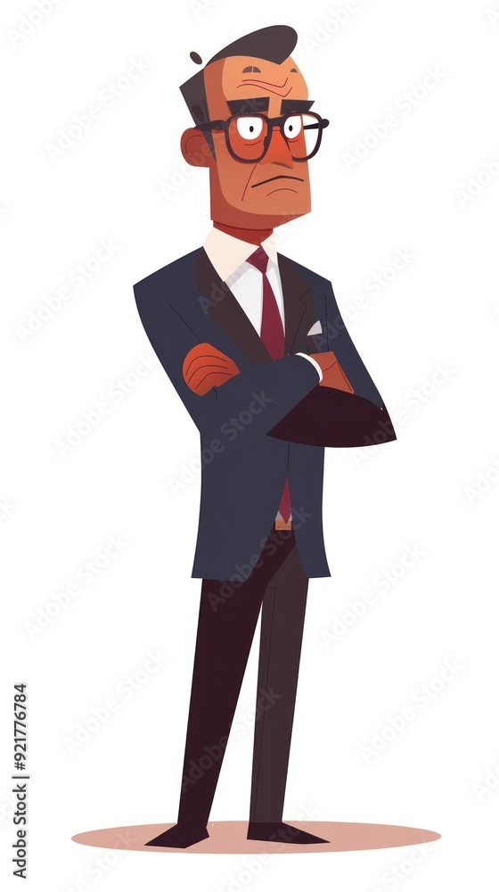 A stylized cartoon character in a suit, standing with arms crossed, exuding confidence. A stylized cartoon character in a suit, standing with arms crossed, exuding confidence.