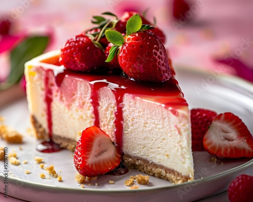 Delectable Strawberry Cheesecake Slice Against Romantic Dinner Setting