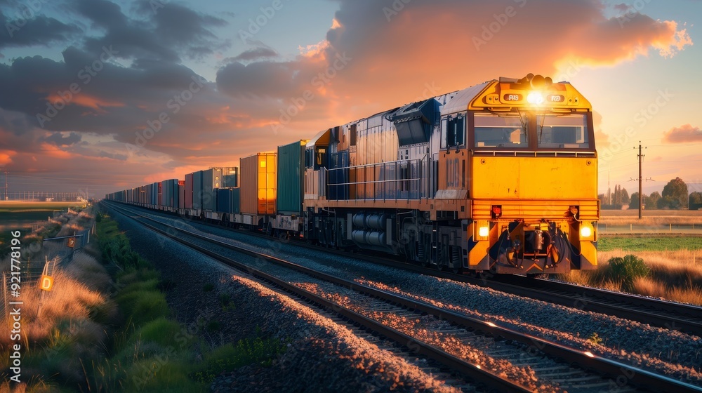 Freight trains transport through rural boundaries, copy space, deep depth of field, cover all objects. Freight trains transport through rural boundaries, copy space, deep depth of field, cover all objects.
