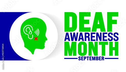 deaf awareness month is observed every year in September. Holiday concept. Template for background, banner, card, poster, placard, design template with unique shapes with standard color.