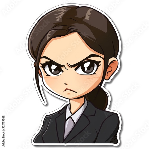 A chibi-style character with an angry expression, dressed in a suit.