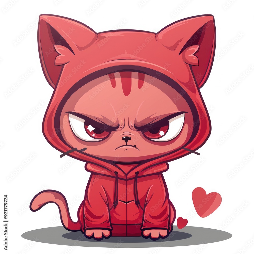 A cute, grumpy cat character wearing a red hoodie, exuding a playful yet tough demeanor. A cute, grumpy cat character wearing a red hoodie, exuding a playful yet tough demeanor.