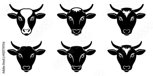 Set cow head icons vector art, Cow silhouette vector illustration