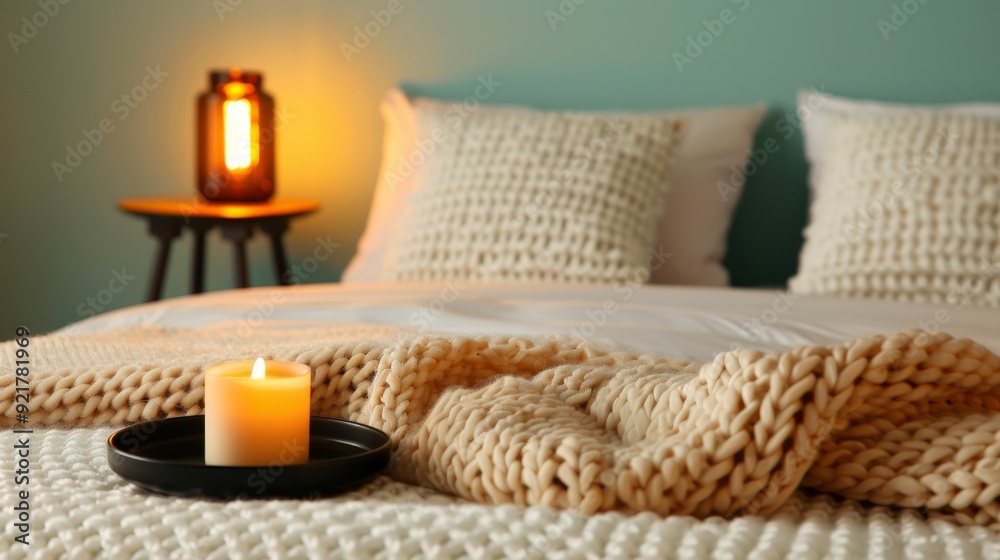 Tranquil bedroom with soft textures, comfort, ease, tranquility, copy space, deep depth of field, cover all objects. Tranquil bedroom with soft textures, comfort, ease, tranquility, copy space, deep depth of field, cover all objects.