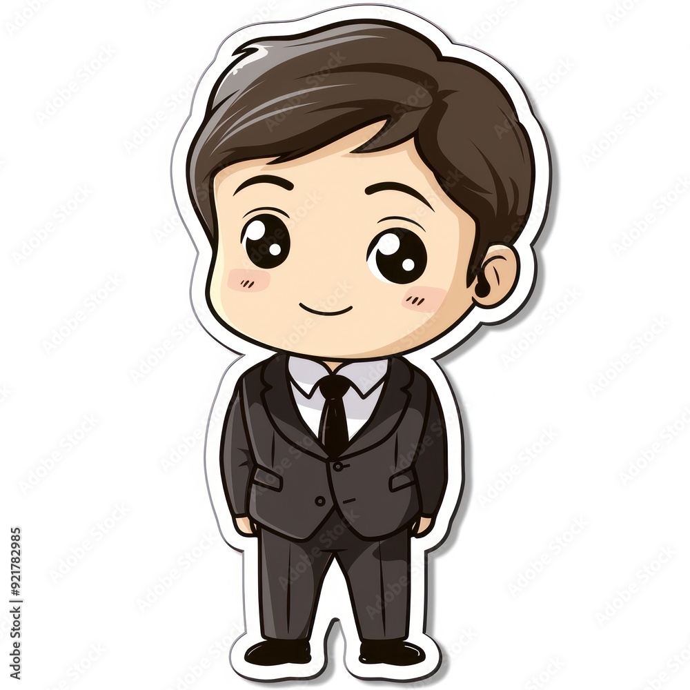 A cute cartoon character of a man in a suit, smiling and standing confidently. A cute cartoon character of a man in a suit, smiling and standing confidently.