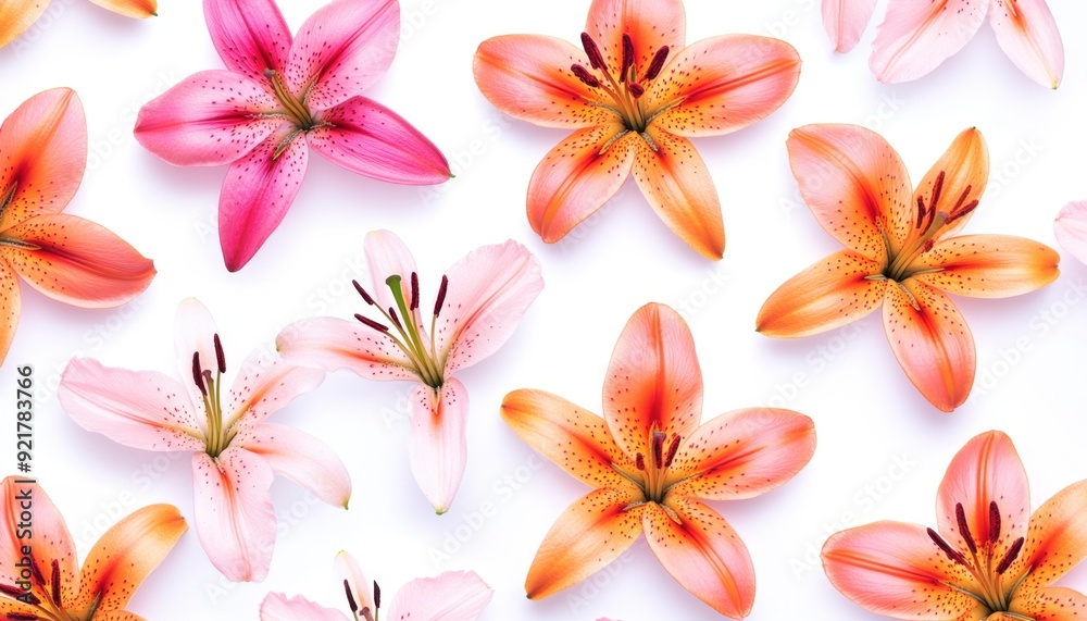 Colorful lilies on a white background in a floral arrangement Colorful lilies on a white background in a floral arrangement