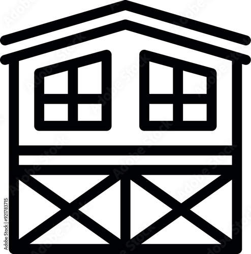 Simple vector icon of a beach hut on stilts over the water, perfect for representing beach holidays or coastal living