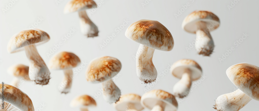 Levitating mushrooms isolated on a white background with depth of field Levitating mushrooms isolated on a white background with depth of field