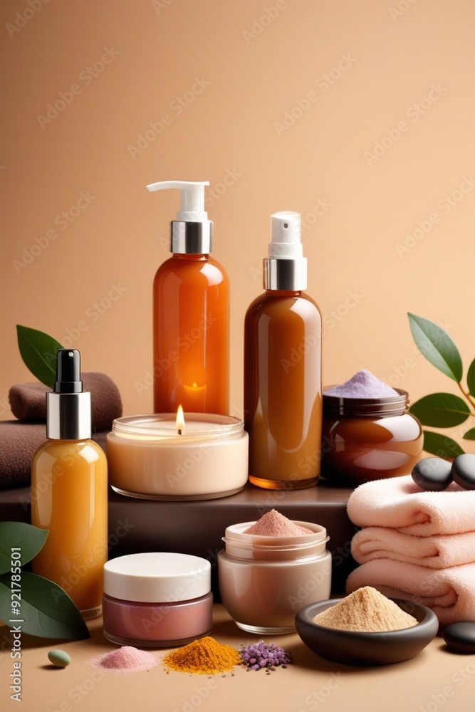 Set of spa cosmetic products, vertical composition Set of spa cosmetic products, vertical composition