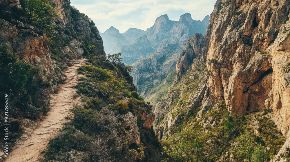 Obraz premium Mountain Path Through a Gorge