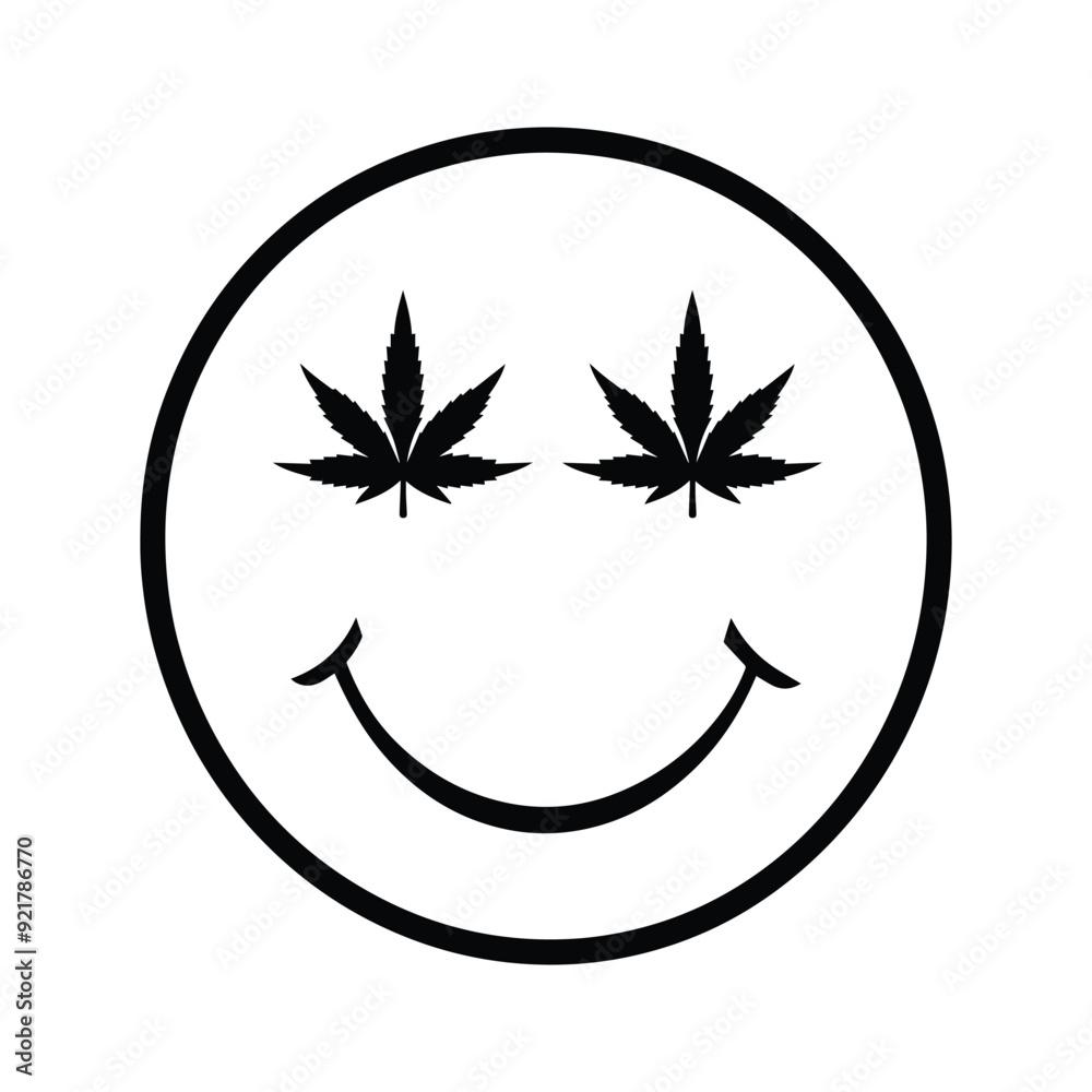 Retro Emoji Outline Design,  Weed smiley face Icon illustration