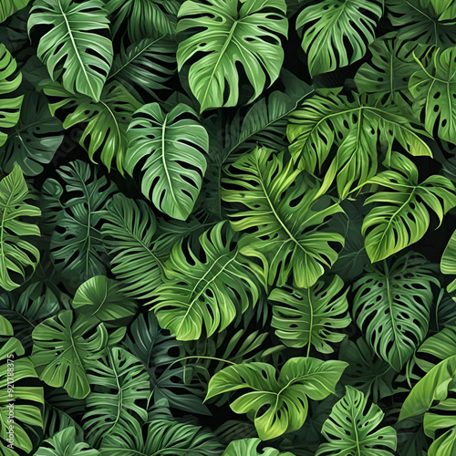 Wallpaper Mural Background with tropical green leaves. tropical leaves background top view, closeup nature view of green leaves, Torontodigital.ca