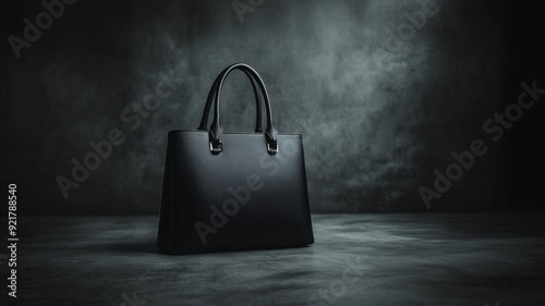 Elegant Black Leather Handbag on Dark Background with Dramatic Lighting