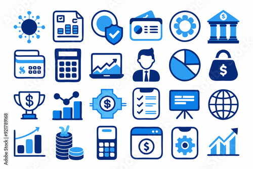 Finance icon in blue and white icon set vector art illustration