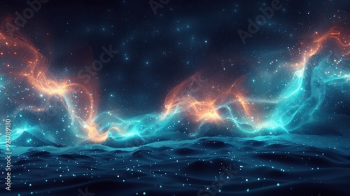 Abstract Cosmic Landscape with Glowing Nebulae