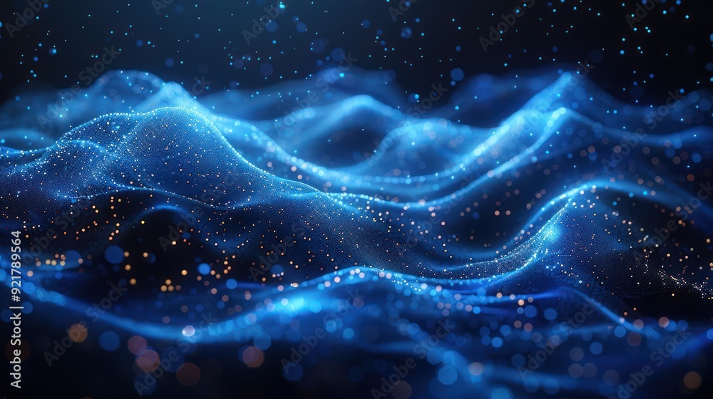 Abstract Blue Waves with Glowing Particles Abstract Blue Waves with Glowing Particles