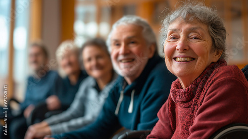 Happy Elderly Couple Participating in Group Fitness for Seniors