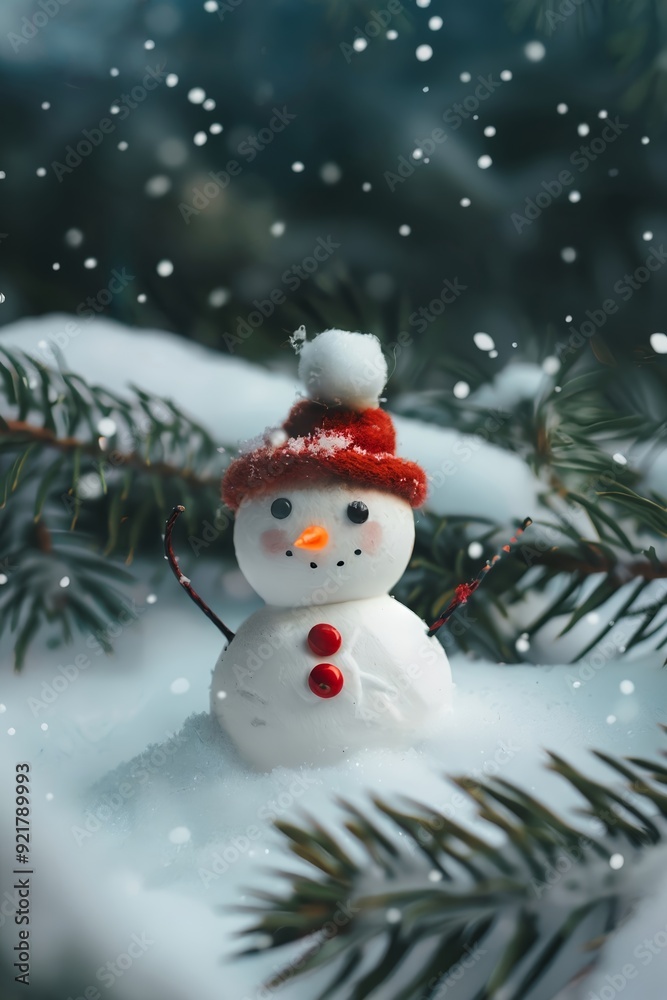 Fototapeta premium Christmas and winter holiday decorations with snow, ornaments, and gifts. Festive scenes featuring pine branches, baubles, and cozy seasonal elements.