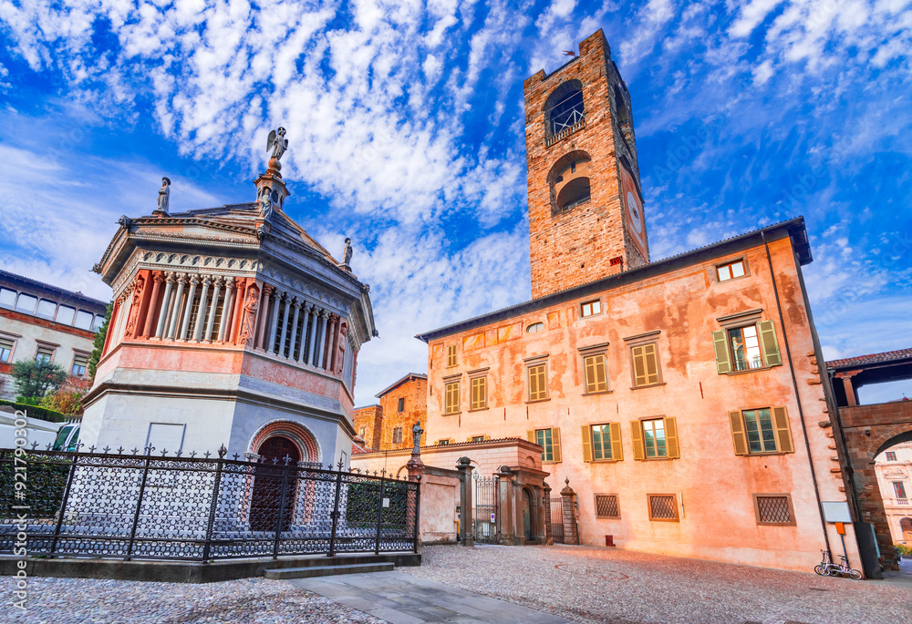 Bergamo, Italy. Bergamo Alta and Campanone. Citta Alta is the beautiful historical town in Lombardy.