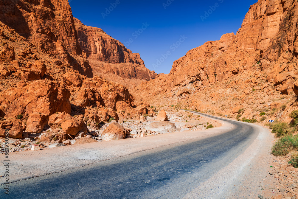 Todgha Gorge, Morocco. Wadi (limestone river canyons) in the eastern part of the High Atlas Mountains, North Africa