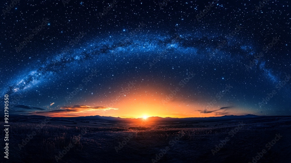 Fototapeta premium Milky Way and Sunset Over Field.