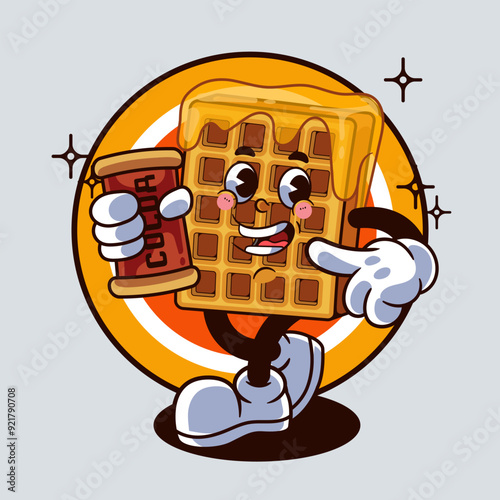 Cocoa Waffle Character Illustration Vintage and Retro Style