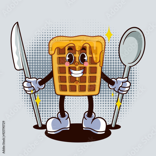 Ready Waffle Character Illustration Vintage and Retro Style