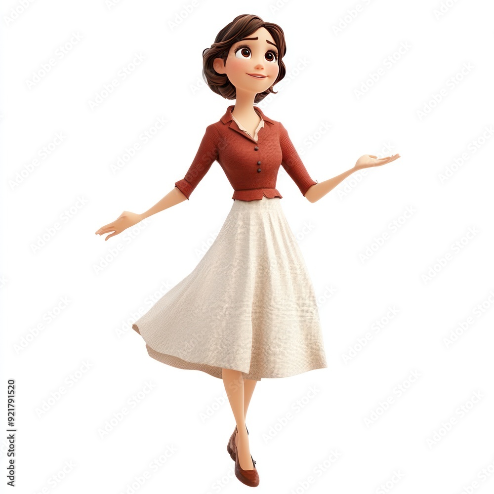 A cheerful animated character in a stylish outfit, gesturing with an inviting expression. A cheerful animated character in a stylish outfit, gesturing with an inviting expression.