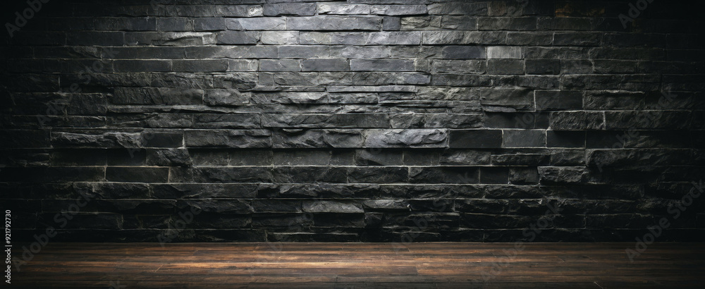 Background and texture of dark stone brick with light from above. Panorama. Background and texture of dark stone brick with light from above. Panorama.