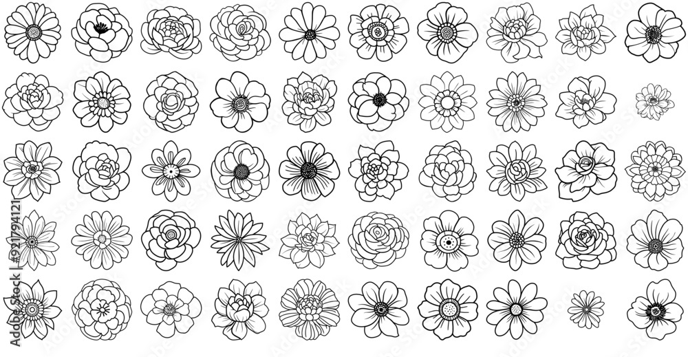 Set Of Linear Flower Line Art Isolated Silhouette Solid Icons With Floral,Invitation,Romantic,Flower,Ornament Vector Icons Illustration Collection Set Of Linear Flower Line Art Isolated Silhouette Solid Icons With Floral,Invitation,Romantic,Flower,Ornament Vector Icons Illustration Collection