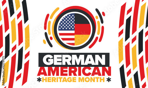 German-American Heritage Month. Happy holiday celebrate annual in October. Germany and United States flag. Culture month. Patriotic design. Poster, card, banner, template. Vector illustration