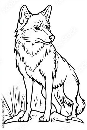 Majestic Wolf Illustration - Kids Coloring Book Line Art. Generative AI.