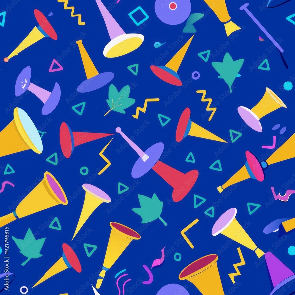 Seamless pattern of party horns and noise makers Seamless pattern of party horns and noise makers