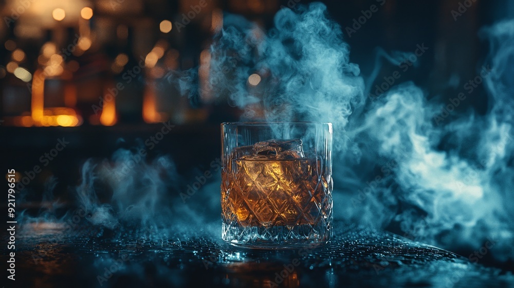 Smoky Glass of Whiskey with Ice. Smoky Glass of Whiskey with Ice.