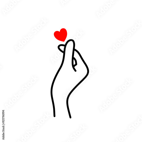 Hand drawn finger heart sign. Korean love symbol. Happy Valentines Day