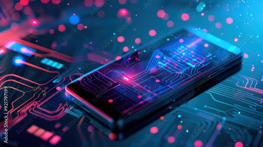 Smartphone with digital Circuitry, glowing bright Smartphone with digital Circuitry, glowing bright