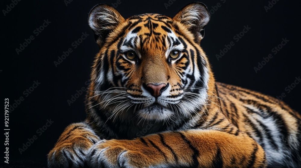 Fototapeta premium Close Up Portrait of a Tiger with a Black Background.