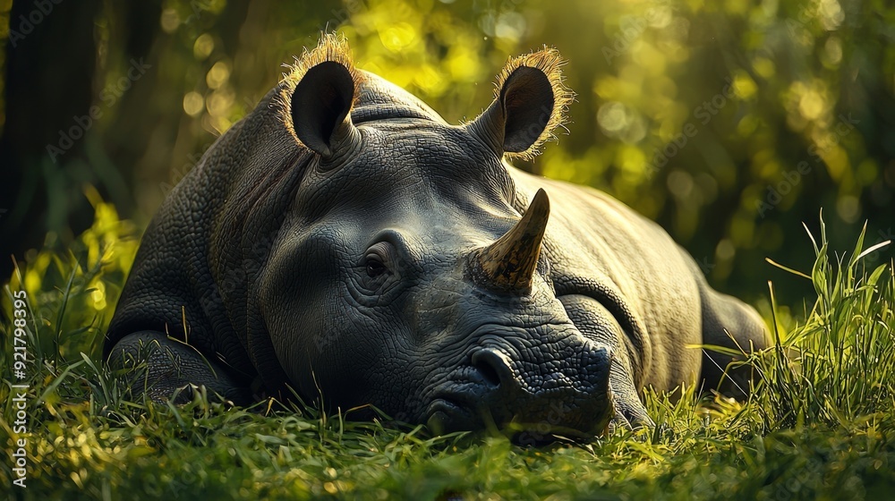 Fototapeta premium Close-up of a Rhino in the Grass.
