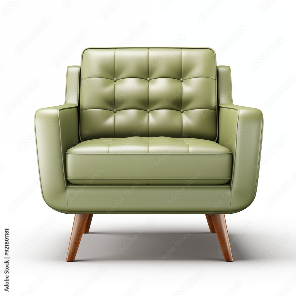 Green Leather Armchair with Wooden Legs Green Leather Armchair with Wooden Legs