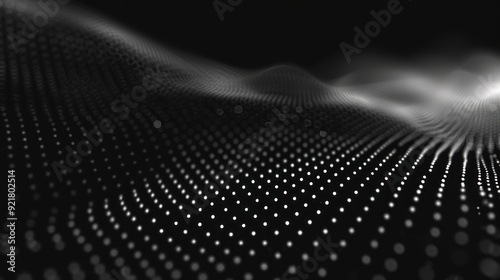 Abstract Digital Wave with White Dots on Black Background