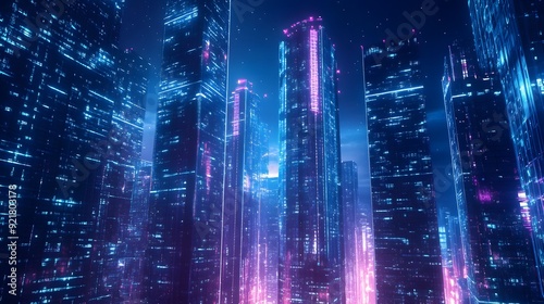 Wallpaper Mural Nighttime view of a technologically advanced city with sleek, illuminated skyscrapers. Premium background for the latest technology needs. Torontodigital.ca