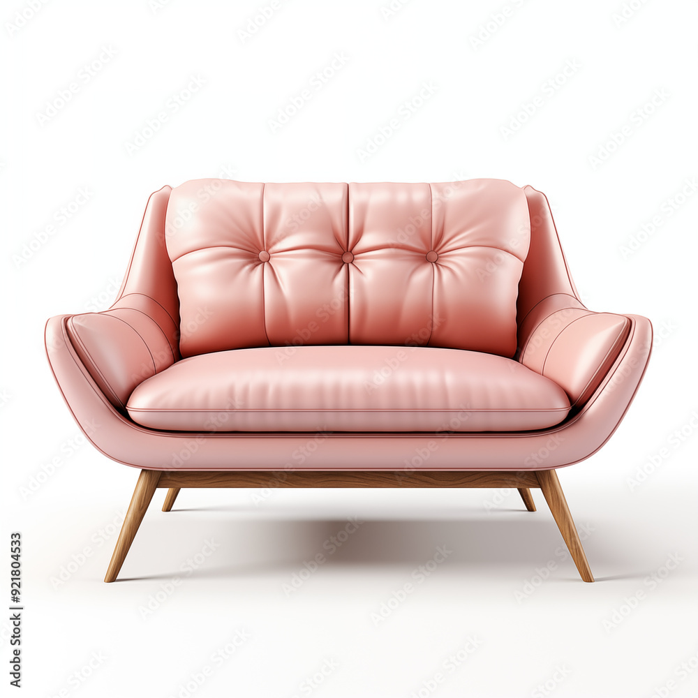 Pink Leather Sofa with Wooden Legs  Modern Design