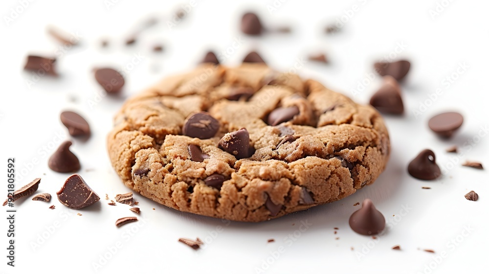 Perfectly Baked Chocolate Chip Cookie with Melty Chocolate Chunks on White Background Perfectly Baked Chocolate Chip Cookie with Melty Chocolate Chunks on White Background