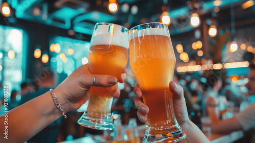 Wallpaper Mural People toasting with glasses of beer in a bar - Celebration and social gathering  Torontodigital.ca