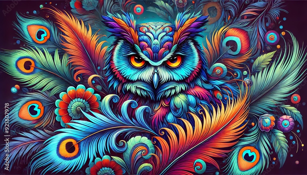 A majestic owl with piercing orange eyes
