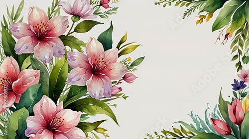 Oil painting watercolor cartoon cute flora and fauna, white background